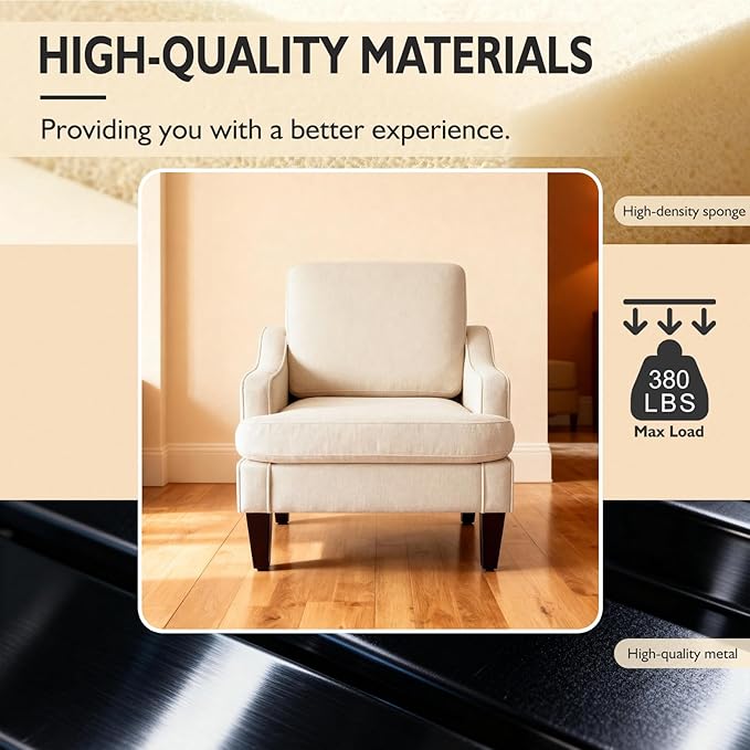 Accent Chair for Living Room Upholstered Living Room Chair with Side Pockets Comfy Accent Chairs for Bedroom Mid Century Modern Armchair for Office Apartment Waiting Room Club (Beige)