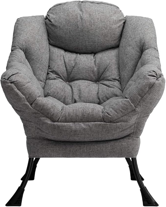 HollyHOME Lazy Chair with Armrest and Side Pocket Comfy Accent Lounge ChairLeisure Sofa Armchair for Living Room Bedroom Dorm or Small Spaces Oversized Reading Sofa ChairCotton-Linen Grey