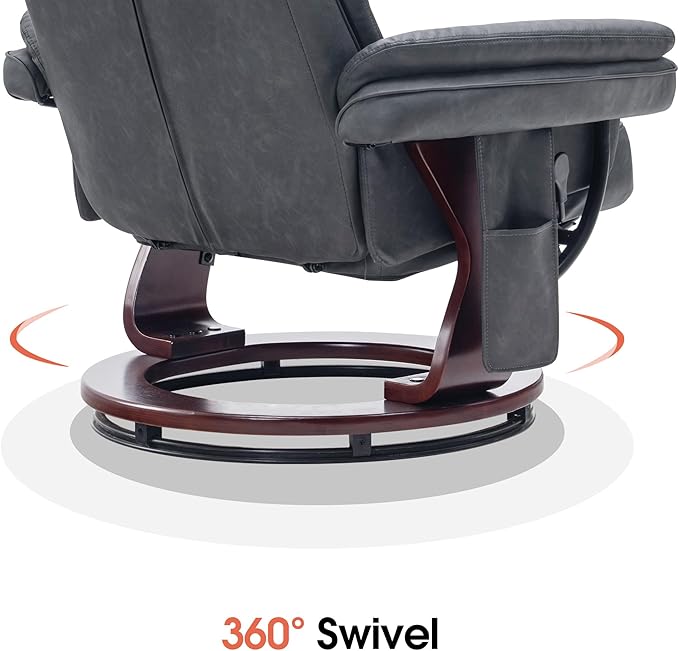 MCombo Swivel Recliner with Ottoman Chair TV Chair Sets with Vibration Massage for Small Space Living Room Bedroom 9096 9099 (Faux Leather Dark Grey)
