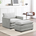 ROWHY Single Armchair with Ottoman Modern Corduroy Cloud Couch with Convertible Chaise Upholstered Sofa Set for Living Room Light Grey
