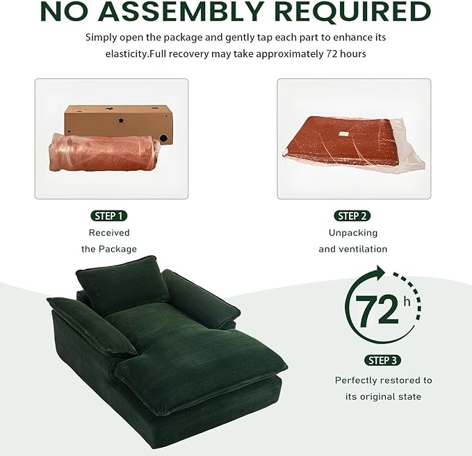 GNIXUU 67 Chaise Lounge Chair Indoor Corduroy Upholstered Oversized Sofa Bed Green Oversized Boneless Couch Chair Large Sleeper Reading Chair for Living Room Game Room Green | easy to move around