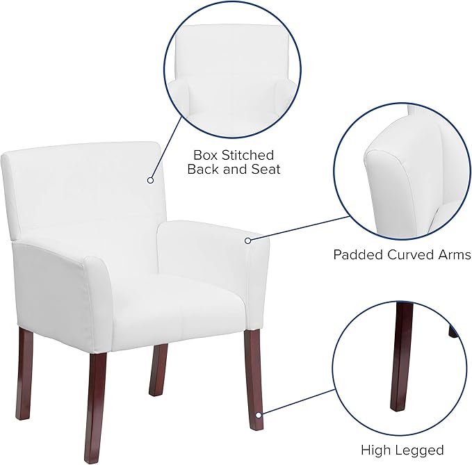 Flash Furniture Taylor White LeatherSoft Executive Side Reception Chair with Mahogany Legs