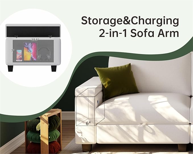 Sectional Couches for Living Room - Modular L Shaped Couch 103 Oversized 3 Seater Sofas with Ottoman - White Modern Chenille Fabric Storage Sofa 4 Pieces Furniture Set
