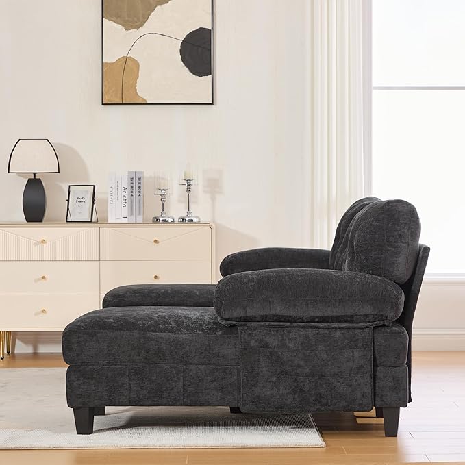 103.5 U-Shaped Sectional Sofa Modern Chenille Fabric Couch with Dual Chaise Lounges Side Storage Pockets and Armrest Pillows for Living Room (Black//16)