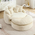 54 Round Chaise Lounge with Ottoman Big Bean Bag Round Sofa Bed Oversized Round Couch Boneless Reading Chair Comfy Plush Chenille Large Chaise Chair for Living Room Apartment Beige
