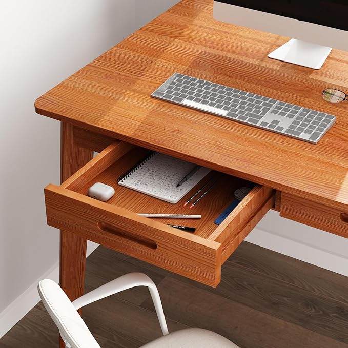 FUFU&ampGAGA 39” Office Desk Rectangular Computer Desk with 2 Drawers Writing Table for Reading Crafting Home Office Study Room Brown Walunt 39.4”W x 21.7”D x 29.5”H