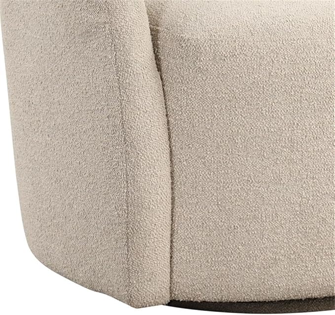 Pemberly Row Swivel Accent Chair Khaki Beige Boucle Upholstery High-Density Foam Cushion Solid Wood Frame Upholstered Base Low Profile Back Stylish and Durable Living Room or Makeup Table