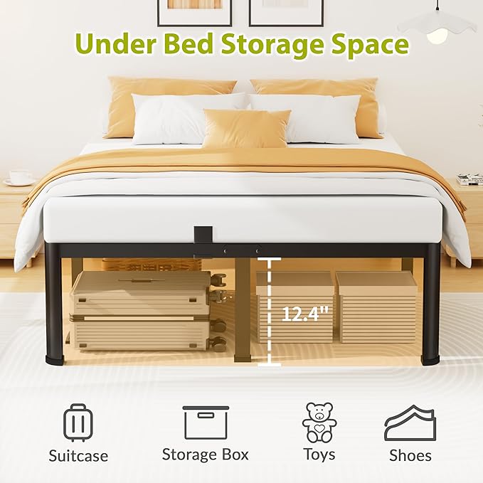 14 Inch California King Bed Frame Metal Platform Bed Frame with Round Corner Legs 3500 lbs Heavy Duty Steel Slats Support No Box Spring Needed Noise Free Easy Assembly Black