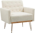 Accent Chair for Living Room Comfy Oversized Velvet Upholstered Arm Chairs Mid Century Modern Reading Single Sofa Side Chair with Tufted Back and Gold Legs for Bedroom (1 Teddy White)