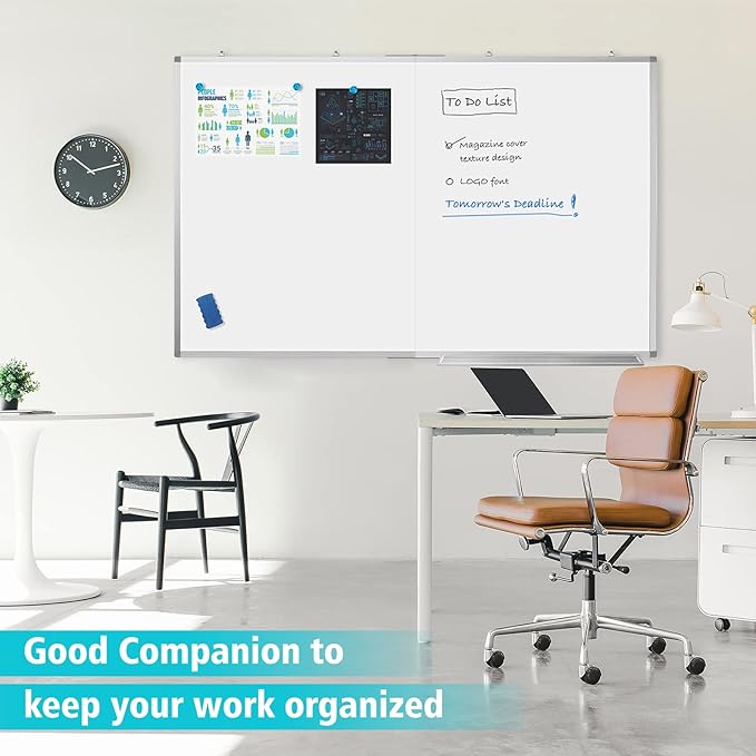 White Board Dry Erase 60x40 Large Magnetic Whiteboard Maxtek Dry Erase Boards for Wall Aluminum Presentation Wall-Mounted Marker Board with a Long Pen Tray for School Classroom Office &amp Home