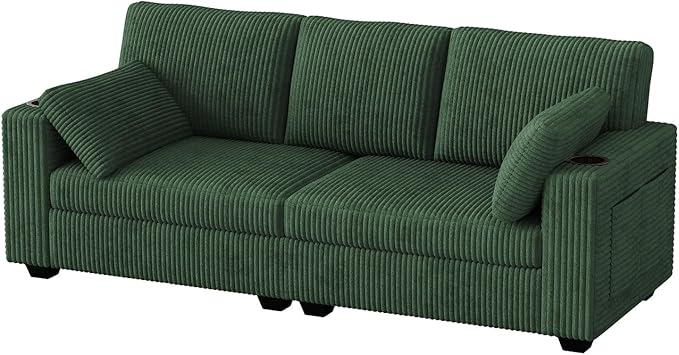 OUYESSIR 82 Loveseat Sofa for Living RoomModern Sofa with USB Charging Ports &amp Cup HoldersComfy Corduroy Couch with Upholstered Cushion3 Seater Deep Seat Couch for Small SpaceBedroom Green