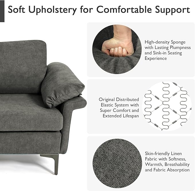 Giantex Set of 2 Single Sofa Accent Chair with 5 Inch Comfy Cushion Zippered Armrests Steel Legs Living Room Armchair Upholstered Leisure Chair for Bedroom Reception Room Grey