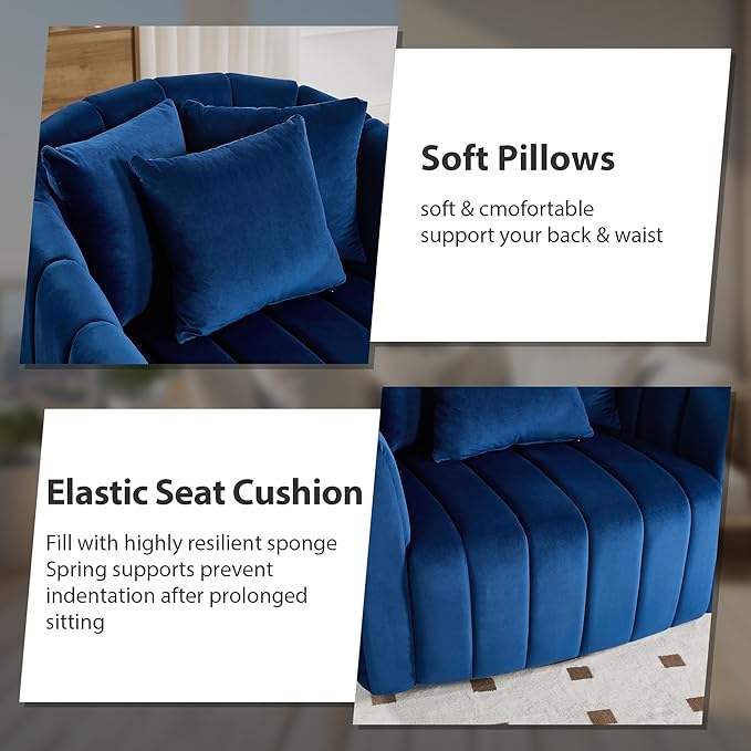 Chifee &amp Vingol 40.16 W Swivel Accent Barrel Chair Velvet Round Barrel Chair with 3 Pillows 360 Degree Swivel Armchair for Living Room Bedroom Navy