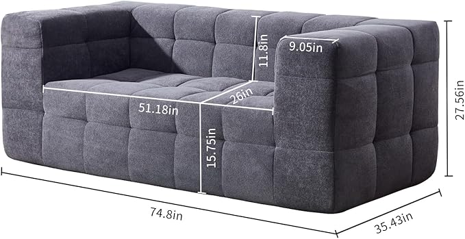 Modern Loveseat SofaBoneless Couch in a Box with Tufted DesignNo Assembly RequiredHigh-Resiliency Memory FoamSmall Sofa for Small SpacesLiving RoomBedroomGrey