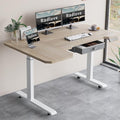 Radlove Dual Motors Height Adjustable 59'' L Shape Electric Standing Desk with Drawer Stand Up Table 4 Memory Keys Computer Desk with Splice Board Home Office Desk Oak Top + White Frame