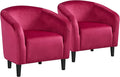 Yaheetech Accent Chairs Velvet Barrel Chair Cozy Club Chairs with Sturdy Legs and Soft Padded Seat for Bedroom/Living Room/Reading Room Rose Red Set of 2