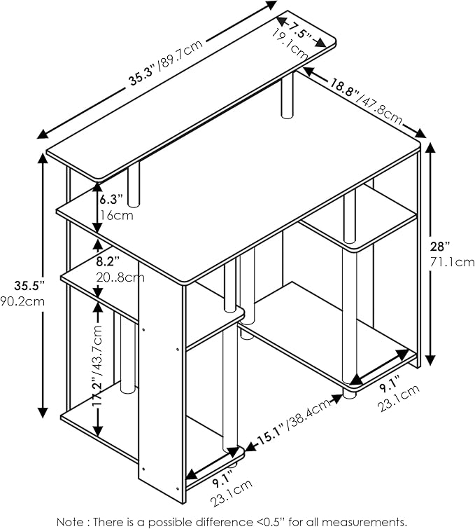 Furinno Jaya Simple Design Computer Writing Desk Americano/Stainless Steel 20.3 (D) x 35.6(W) x 35.7 (H) inches.
