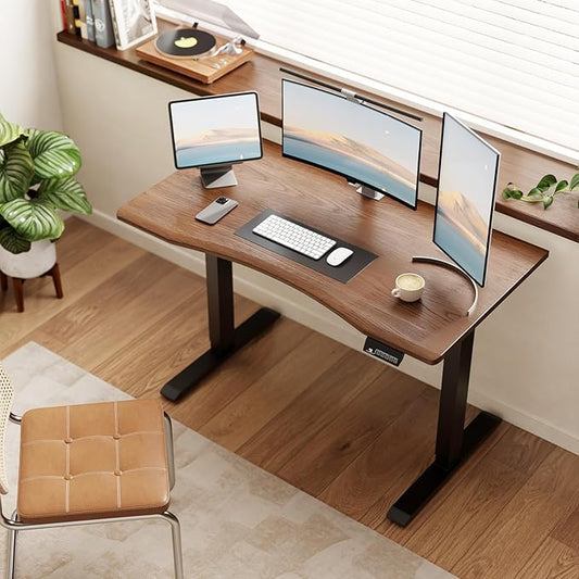 Solid Wood Electric Standing Desk 47x23.6Home Office DeskAdjustable Workbench with 3 Stages Dual Motor Computer Workstation with T-Shaped Metal BracketWalnut Standing Table for Gaming Room(1 Box)