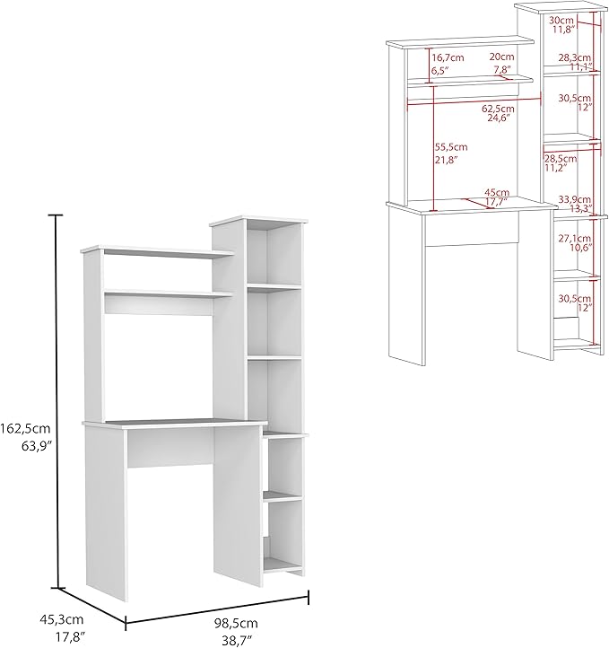 White Desk with 5 Cubbies - Modern Home Office Storage Desk