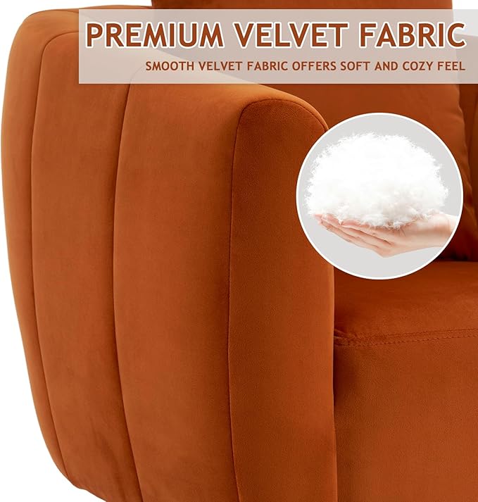 Swivel Accent Chair Set of 2 Modern 360°Swivel Barrel ChairComfy Velvet Fabric Living Room Chair with Fluffy CushionsUpholstered Armchair for Living RoomBedroomLounge (Orange)