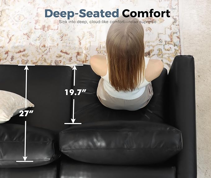 ABCASA 118.5 Faux Leather Modular Sectional Sofa L Shaped Couch Set for Living Room 6-Seater Comfy Cloud Couches with Movable Storage Ottoman Black