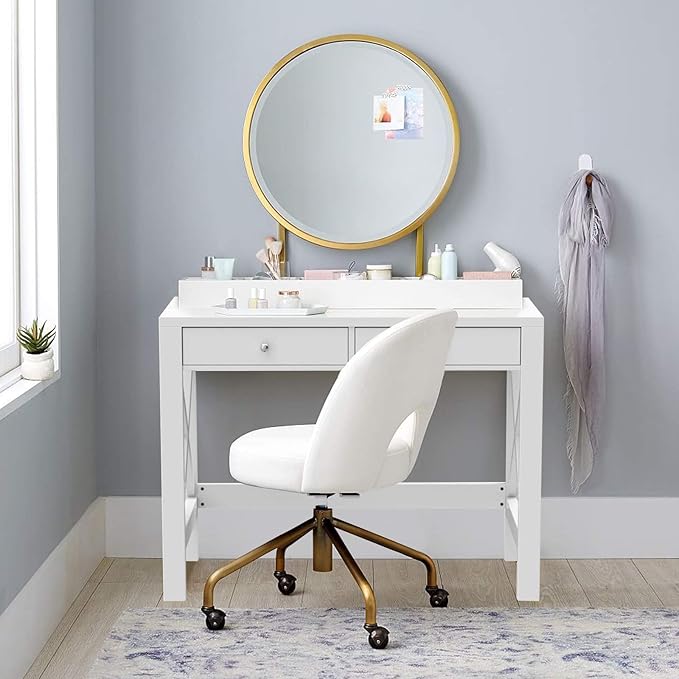 ChooChoo Computer Desk Study for Home Office Modern Simple 40 Inches Desk with Drawers Makeup Vanity Console Table White