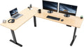 VIVO Electric Height Adjustable 83 x 60 inch Corner Stand Up Desk 2 Solid Bamboo Table Tops Black Frame Memory Controller L-Shaped Workstation 3E Series DESK-KIT-3E8BO