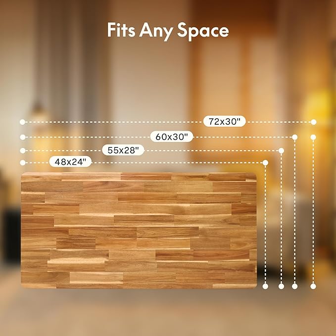 FLEXISPOT Acacia Solid Wood 60x30 Butcher Block Desktop – Thick Beveled Edge Tabletop for Standing Desk Kitchen Island Dining Table &amp DIY Projects Natural