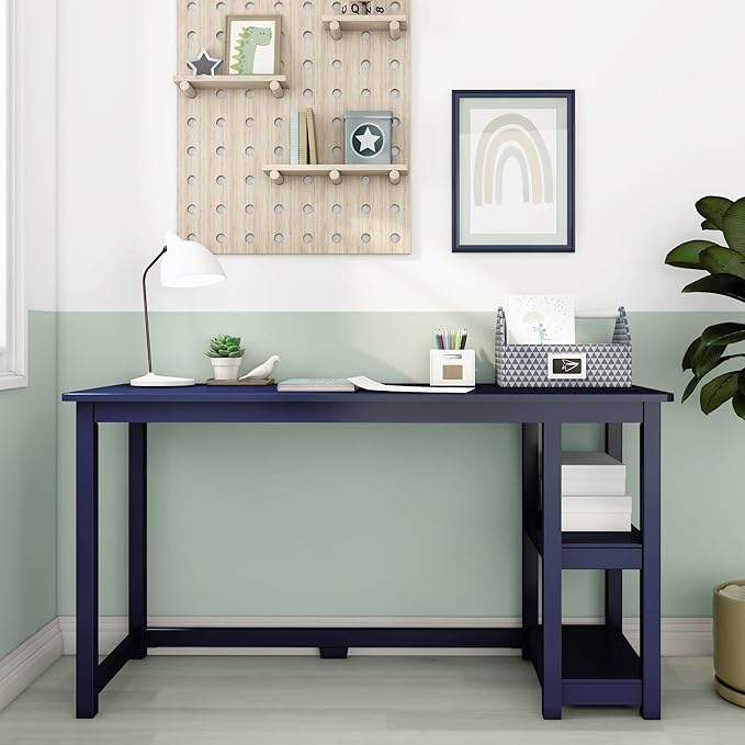 Max &amp Lily Solid Wood Desk With Shelves 55 Inches Blue