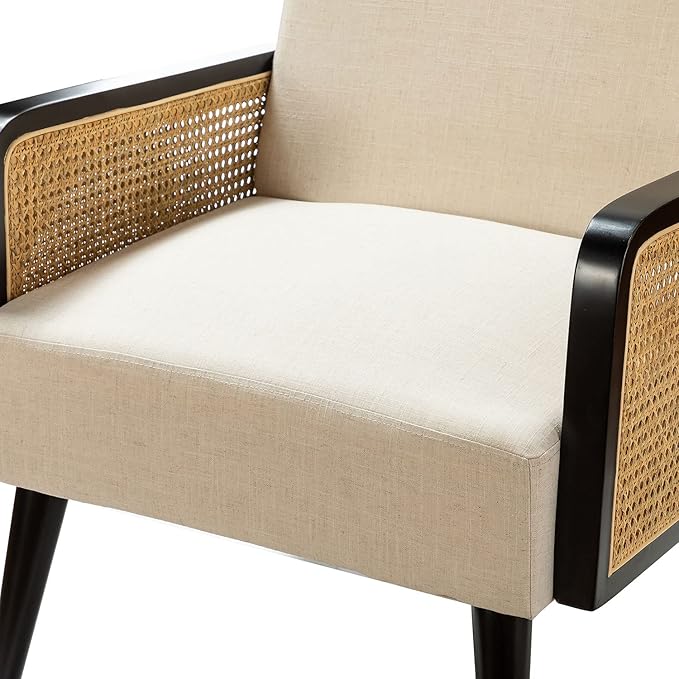 Mid Century Modern Accent ChairUpholstered Chairs with Bamboo Knitting and Solid Wood Legsfor Living Room Reading Room Bedroom