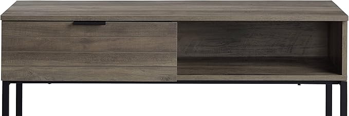Penau Rustic Oak Writing Desk with Black Metal Legs Compact Home Office Desk Modern Industrial Style Ample Storage Space