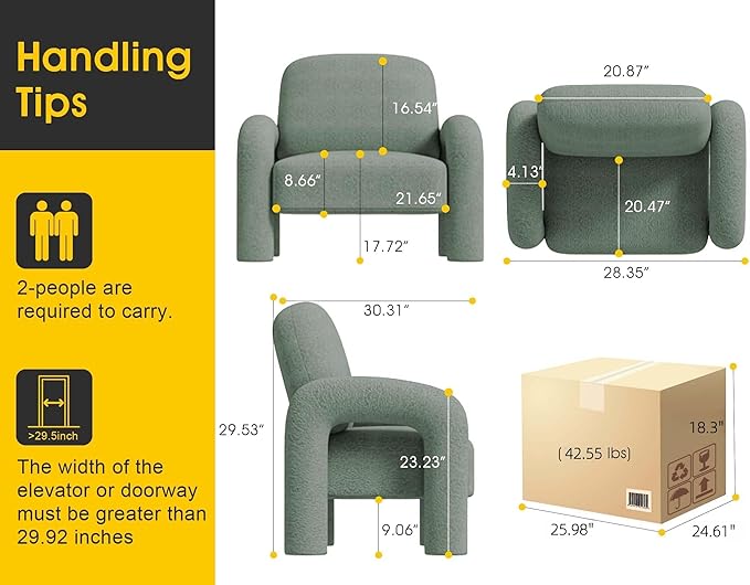 Modern Sherpa Accent Chair Teddy Upholstered Arm Single Sofa Cozy Fluffy Reading Chair for Living Room Bedrooms Corner (Mint Green)