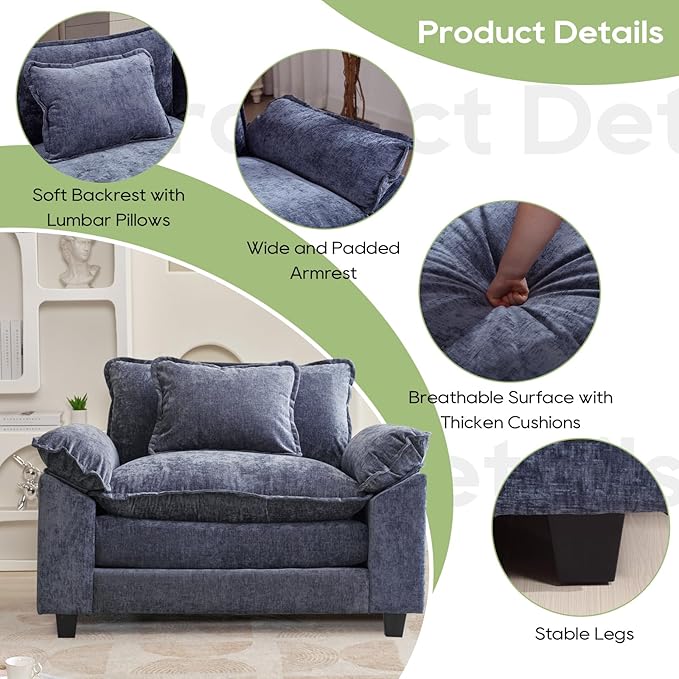 53 Comfy Cloud Sofa Couch with Throw Pillows Upholstered Deep Seat Cozy Sofa Chair Modern Single Seat Modular Sectional Sofa for Living Room