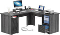 YITAHOME L Shaped Desk with Power Outlets 60 Inch Computer Desk Corner Desk with File Drawer Home Office Desk with Monitor Stand &amp Storage Shelves L-Shaped Desk with File Cabinet Grey