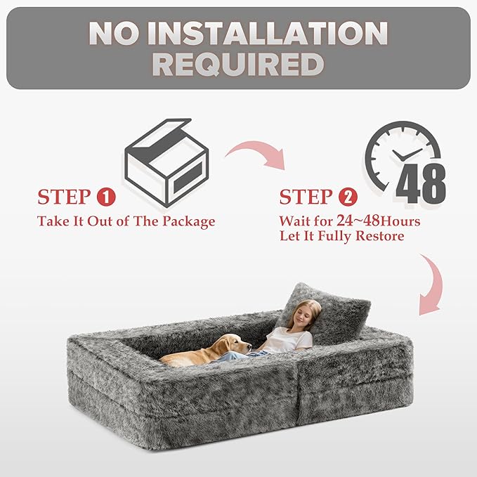 HABUTWAY Convertible Sofa Bed 3-in-1 Futon Sofa Bed with Pillow Foldable Pull Out Floor Sofa Bed with Removable Cover Plush Boneless Couch for Living Room/Bedroom/Dorm(FullLight Grey)