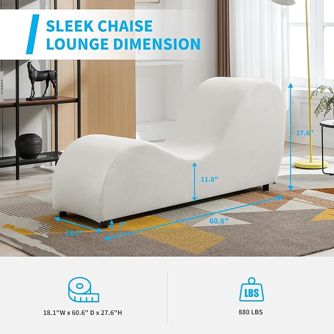 Mjkone 60.6 W Yoga Sofa Chair Chaise Lounge Chairs Indoor for Adults Bedroom Yogas Stretching Curved Velvet Yoga Lounges Chaise Chair for Living Room Relaxing Apartment Exercising Beige