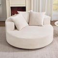 CANMOV Oversized Round Swivel Chaise Longue Chair Indoor Upholstered Corduroy Deep Seat Cloud Large Circle Sofa Chair Modern Single Cloud Sofa Bed for Living Room Bedroom Apartment Office Beige