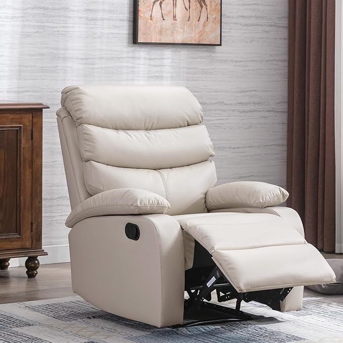 Manual Recliner Chairs for Adults PU Leather Small Recliner Chair for Small Space RV Lazy Boy Single Sofa Chairs Beige