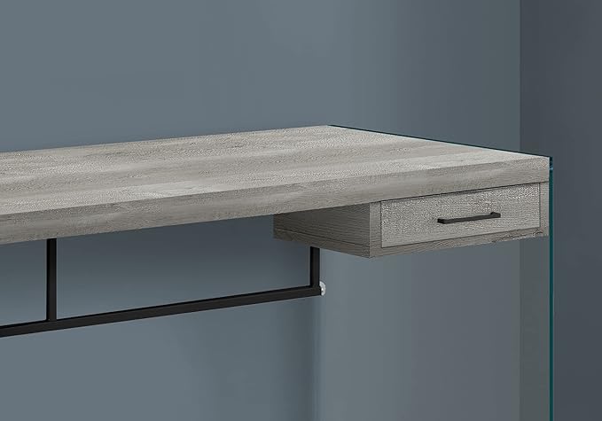 Computer Desk Home Office Laptop Storage Drawers 48 L Work Grey Laminate Clear Tempered Glass Contemporary Modern