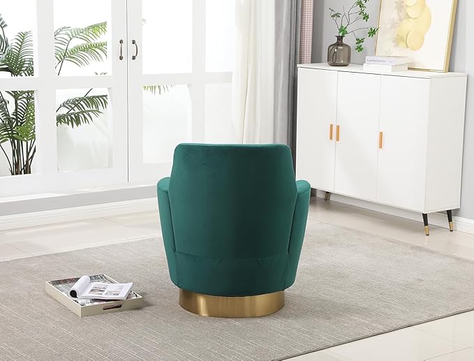 Velvet Swivel Accent Chair Set of 2 Upholstered Barrel Chair with Gold Base Comfy Sherpa Round Boucle Chair 364-degree Swivel Armchair for Living Room Bedroom Lounge Office Nursery Green