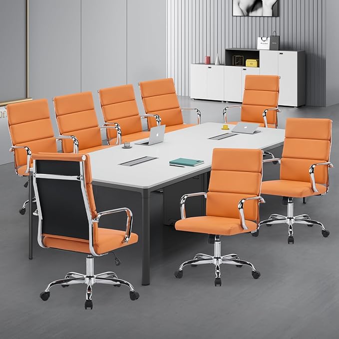 Office Chair Ergonomic Adjustable Desk Chair Mid Back Executive Comfortable Leather Lumbar Support Home Computer Chair with Padded Seat Swivel Wheels