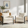 HULALA HOME Woven Rattan Armchair Modern Accent Chair with Wood Armrest and Legs for Living Room Bedroom Makeup Room Detachable Cushion &amp Upholstered Set of 2 Natural