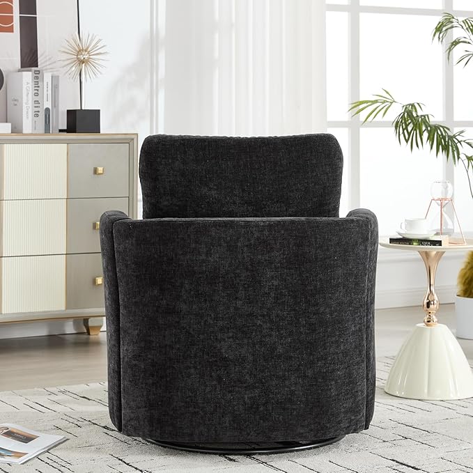 360° Swivel Accent Armchair Chair Swivel Black Round Barrel Chair Upholstered Chenille Accent Chairs for Living Room Bedroom Reading