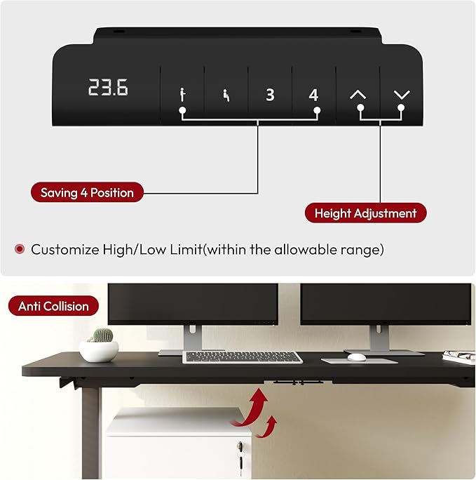 SANODESK Standing Desk with Dual Motor 3-Stage Lifting Column Handset with 3 Preset and Sit-Stand Reminder - 60 inch One-Piece Black Desk/Black Frame Height Adjustable Desk for Home and Office