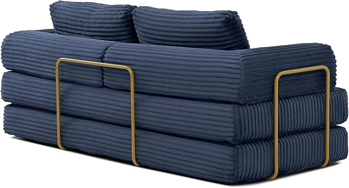 Convertible Sleeper Sofa Bed 79.5 Folding Floor Sofa Mattress Couch with Pillows Corduroy Futon Boneless Couch Lounge Loveseat with Pull Out Bed Blue