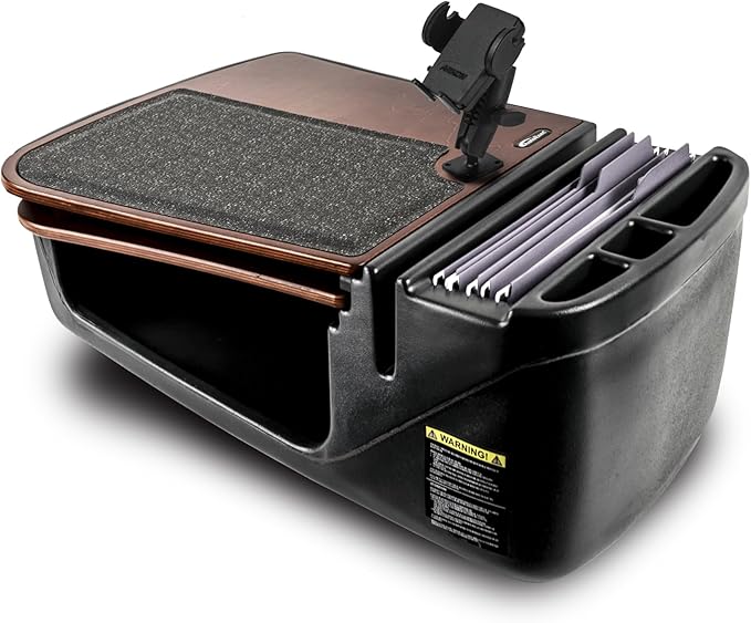 AutoExec GripMaster Car Desk for Your Vehicle Workstation and Mobile Office Mahogany with Phone Mount
