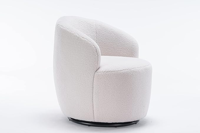 Homtique Small Swivel Barrel ChairComfy Round Club Chairs for Living Room Bedroom360 Degree Swivel Single Sofa Lounge Accent Chair Boucle Armchair for ApartmentHotel (Ivory-Teddy)