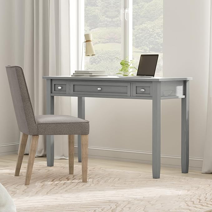 SIMPLIHOME Warm Shaker Desk - 48 Inch Wide Solid Wood Writing Desk in Fog Grey Transitional Home Office Computer Table for Workspace or Study with Flip-Down Keyboard Tray and 2 Drawers