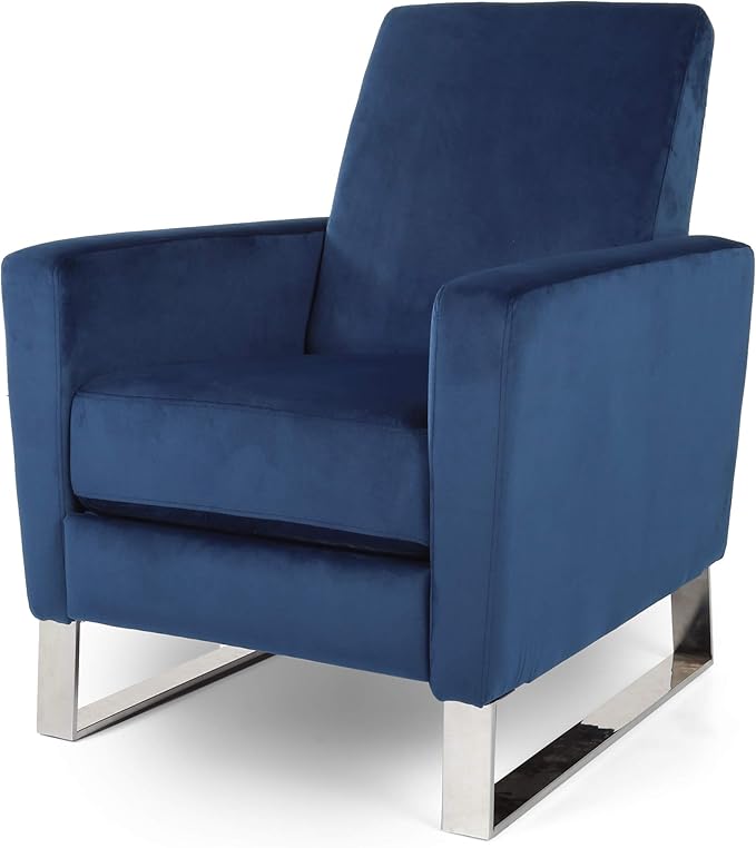 Mid-Century Fabric Rocker Recliner Chair Adjustable Single Recliner Sofa with Thicker Seat Cushion with Pocket for Living Room Bedroom Apartment (Blue)