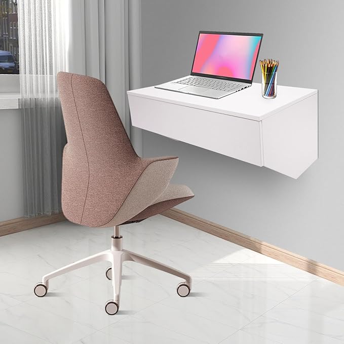 Wall Mounted Desk Floating Wall Desk Floating Computer Desk Multifunctional Laptop Computer Table Workstation with Drawers Wall Mounted Table for Home Office 19.2 x 28.4 x 13in White